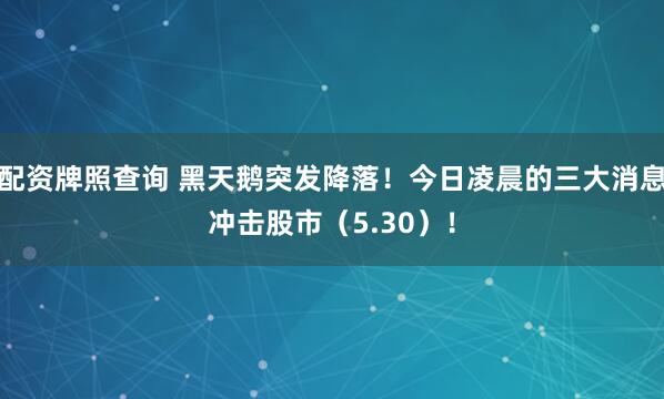 配资牌照查询 黑天鹅突发降落！今日凌晨的三大消息冲击股市（5.30）！